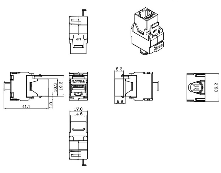 CAT6A FTP Shielded Tooless Keystone Jack 180 Degree