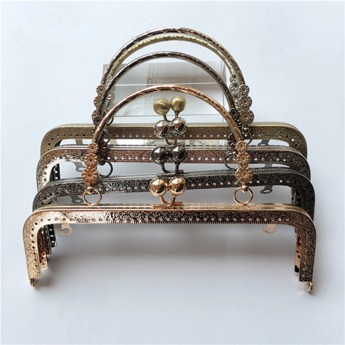 Wholesale Handbags Accessories Custom Rose Gold Color Decorative Metal Purse Frame Clutch Bag Metal Handle Frame Part