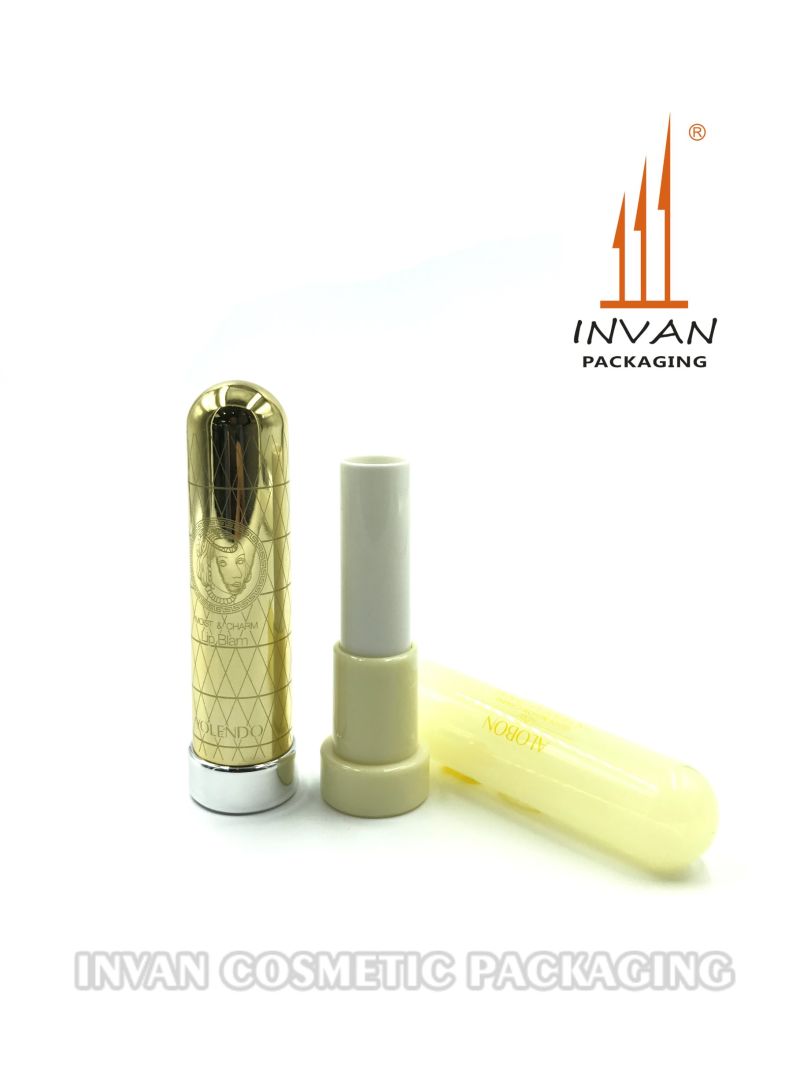 Prevailing Bullet Round Shape Shiny Golden Cap Plastick Packaging Lipstick Container Lip Balm Tube for Makeup