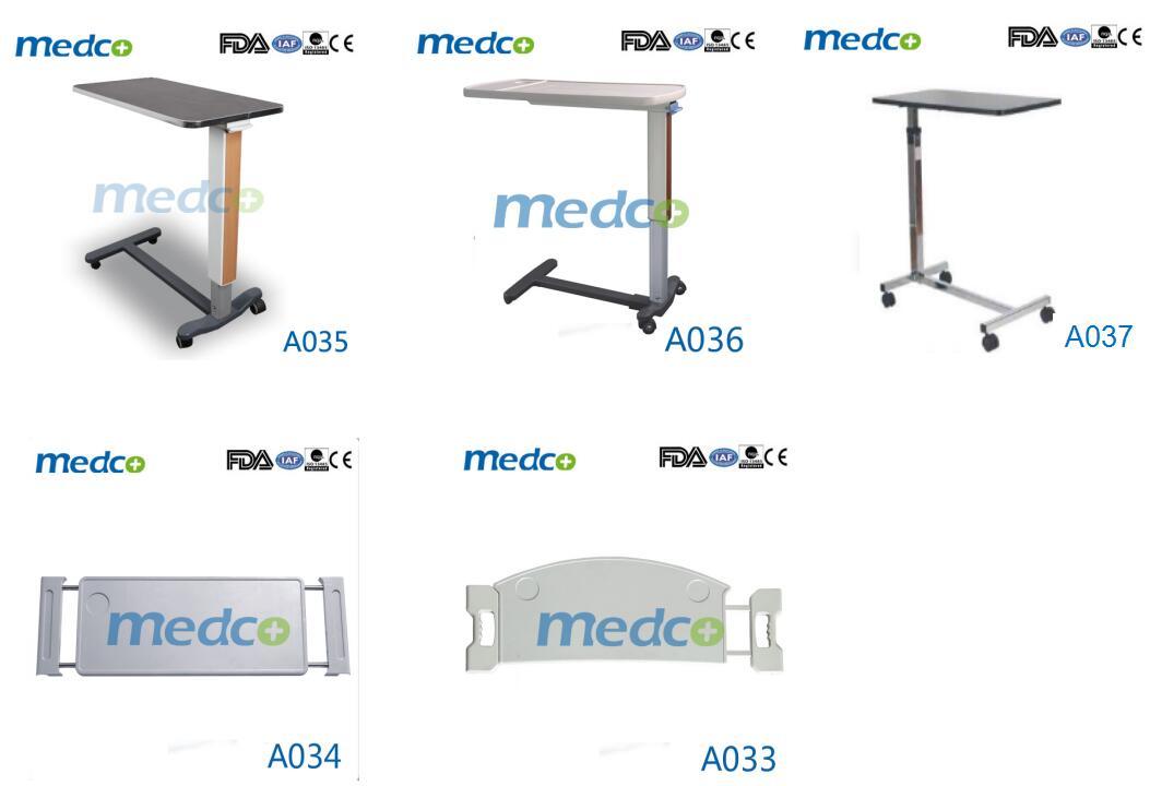 Wooden Adjustable Hospital Gas-Spring Over-Bed Table for Patient