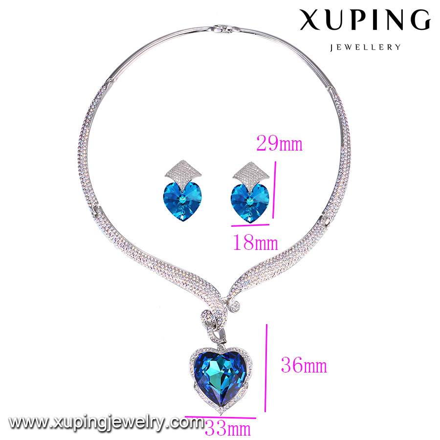 Set-33 Xuping Crystals From Swarovski Love Heart 925 Sterling Silver Color Jewelry Sets, Luxury Gold Jewellery