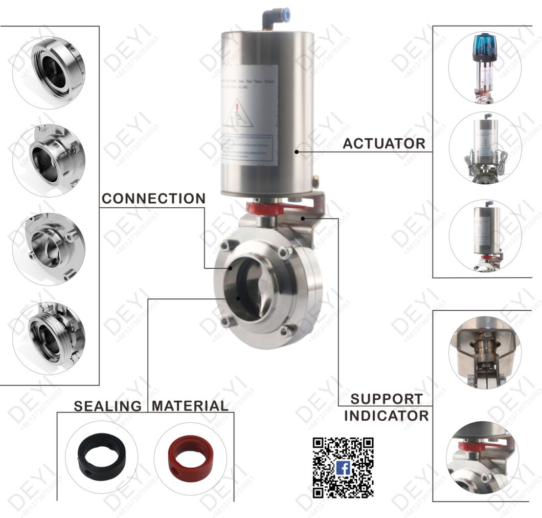 Stainless Steel 304 Sanitary Tri Clamp Pneumatic Butterfly Valves with Control Head