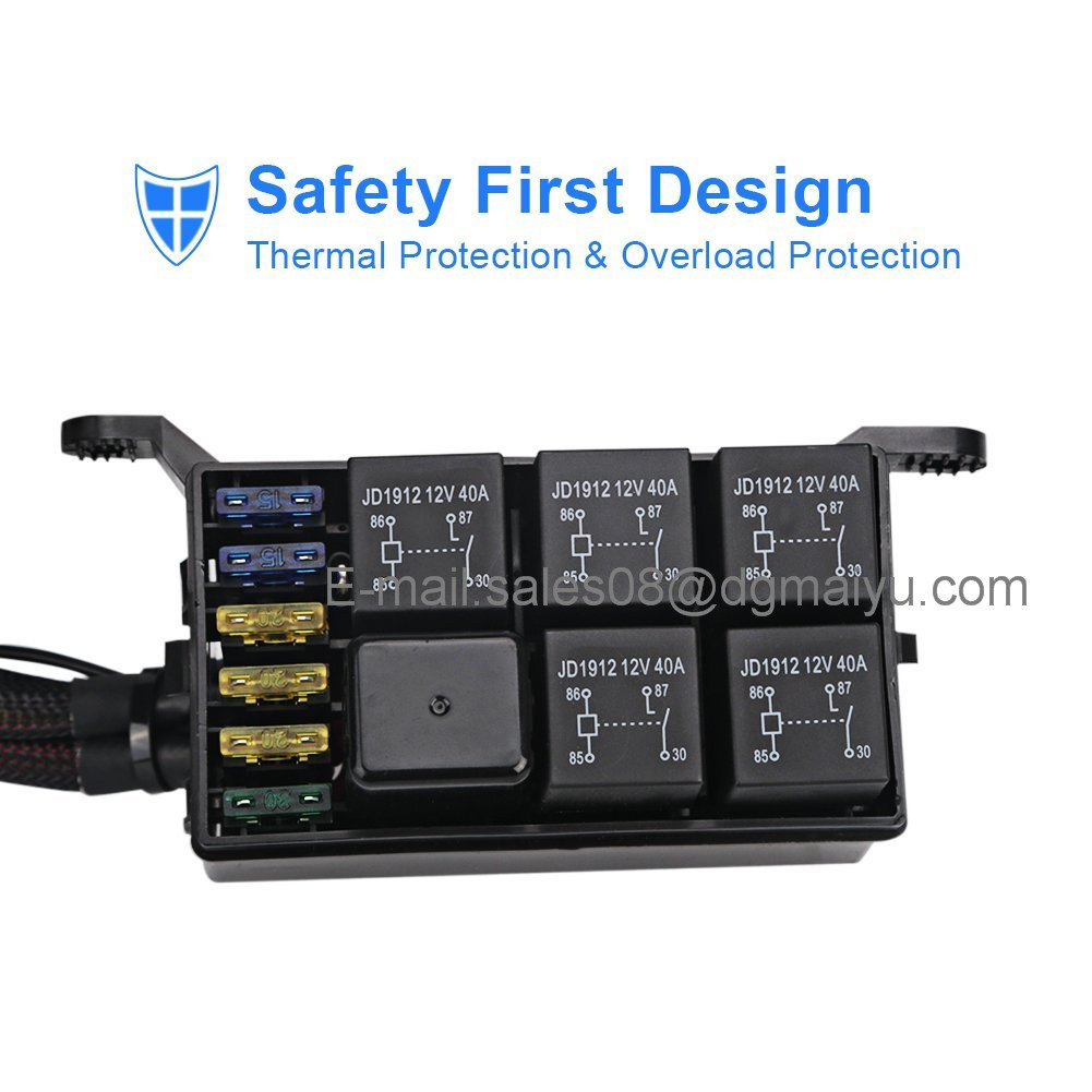 6 Gang Switch Panel Electronic Relay System Circuit Control Box Waterproof Fuse Relay Box Wiring Harness Assemblies DC12V for Car Auto Truck Boat Marine RV Cara