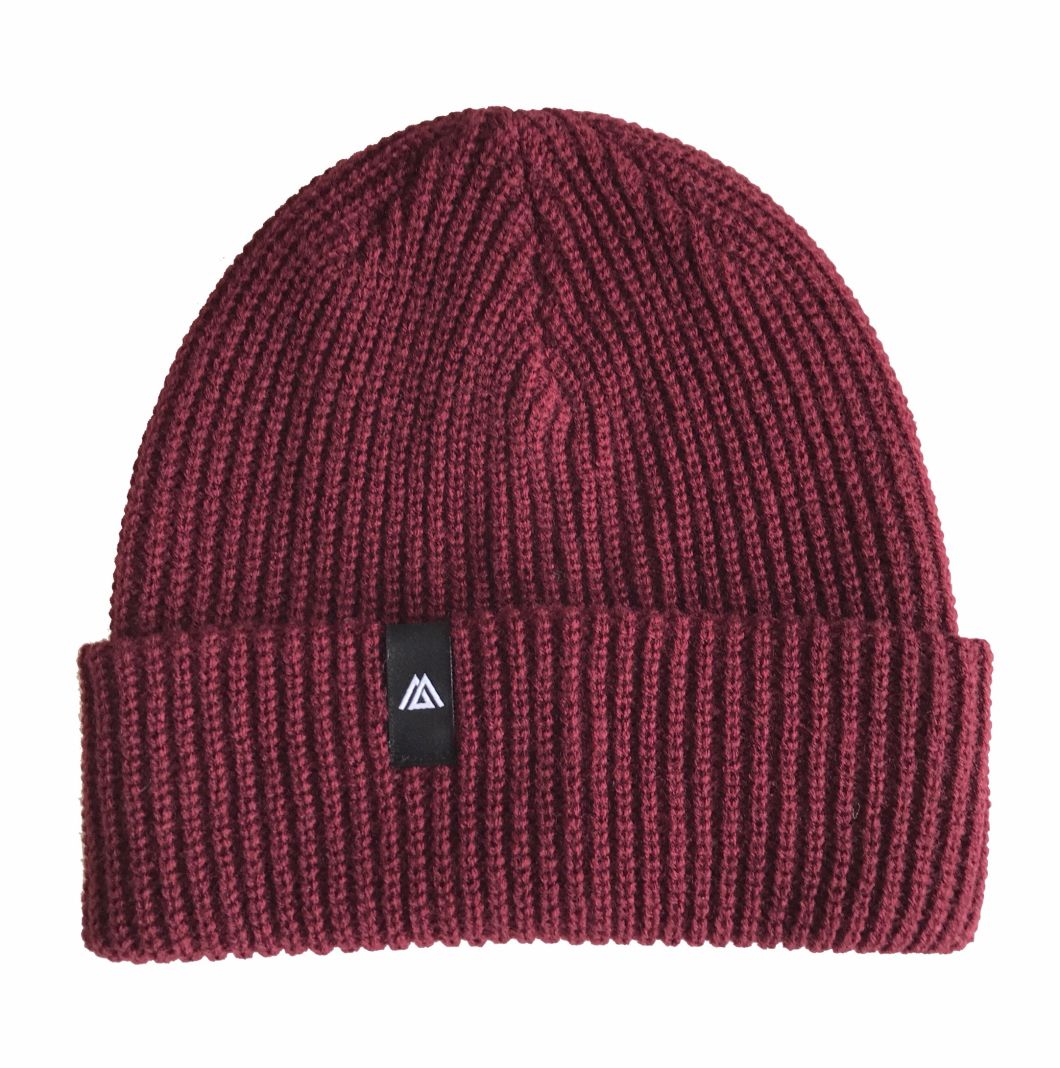 Custom Label Maroon Colour Wool Winter Knit Beanie Hat