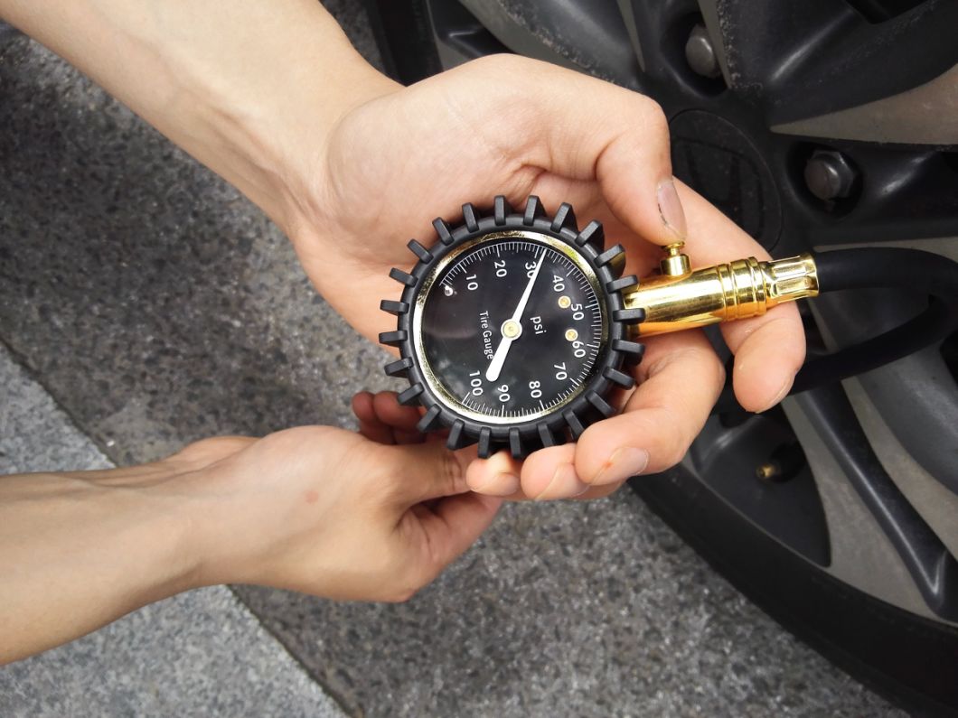 Dual Scale Goldenstainless Steel Tire Pressure Gauge with Flexible Hose