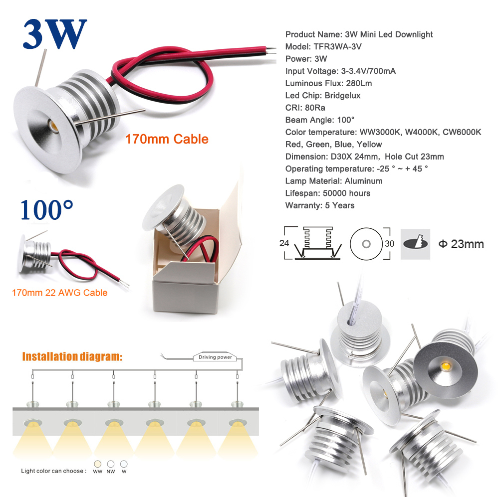 3W 23mm Ce Dimmable LED Bulb Spotlight 240lm COB Cabinet Light