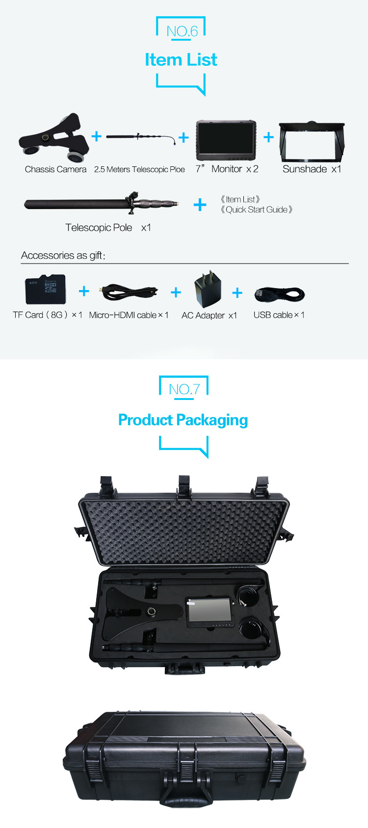 OEMÂ  Flexible 5MP 16LED 18mm Camera Telescopic Pole Inspection Camera, Handheld Video/Under Vehicle Surveillance Camera System