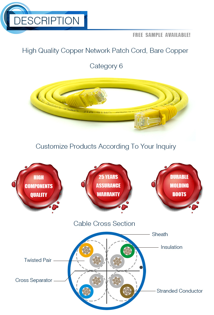 CAT6 UTP Copper Conductor Network Patch Cord