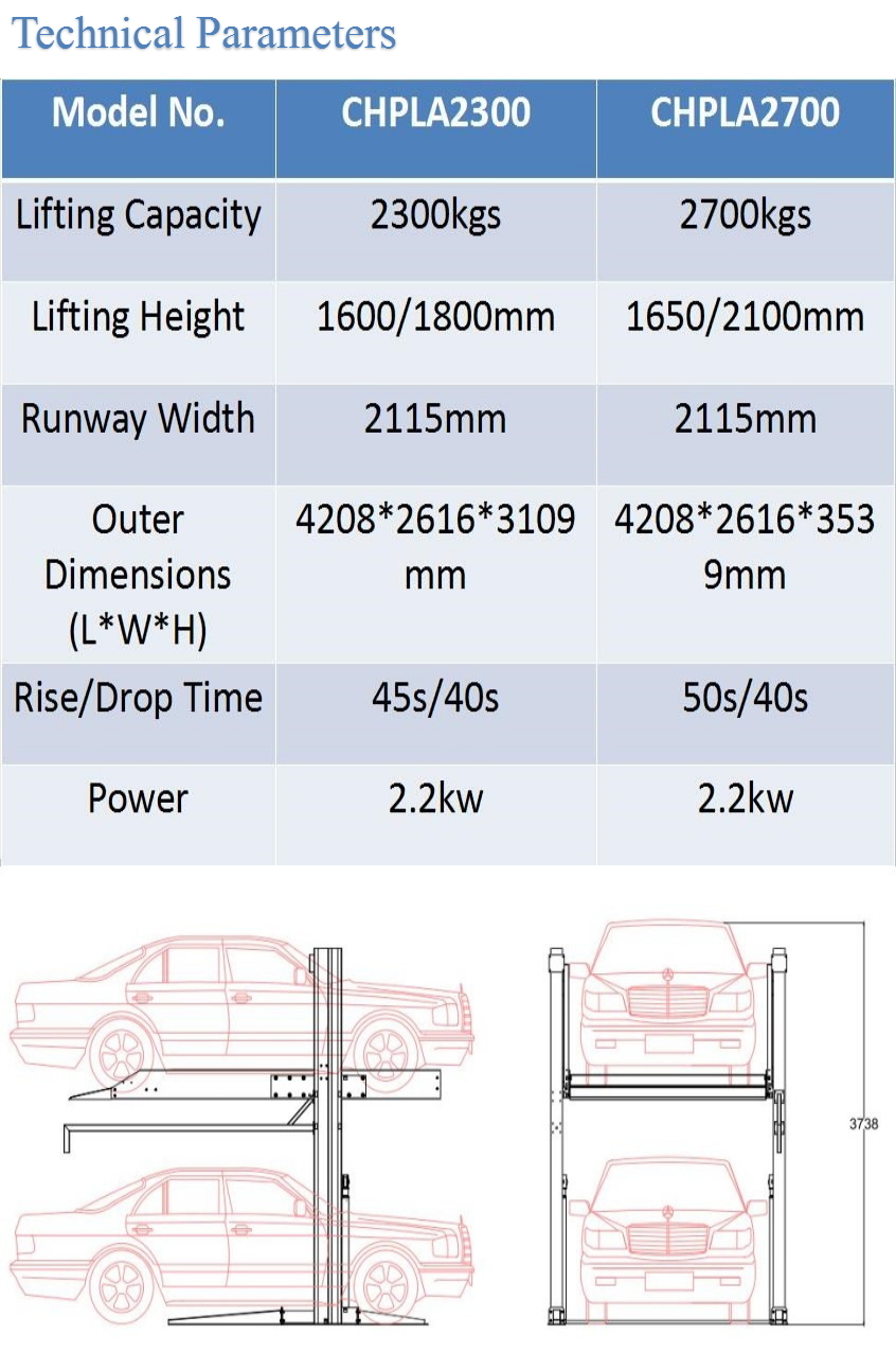 Double Cylinder Home Garage Hydraulic 2 Post Car Parking Lift