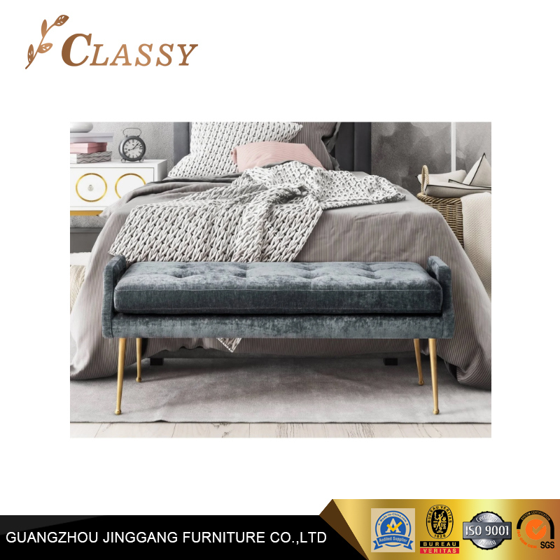 Four Gold Stainless Steel Legs Top Velvet Cotton Modern Bench