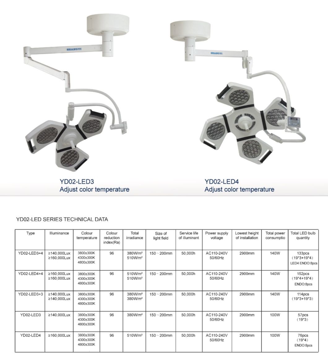 LED Shadowless Operating Lamp 4 Lamps Light with Arms