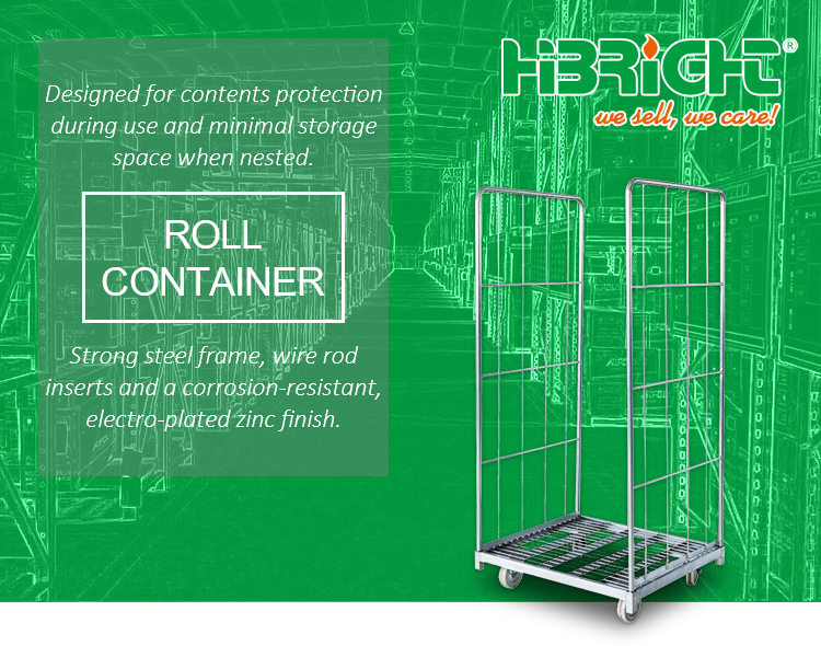 Storage Rolling Cart Laundry Cage Trolley Metal Roll Container with Wheels