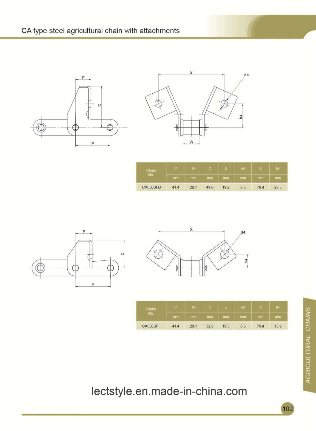 Agricultural Machinery Combine Roller Chain with Ca550sf, Ca550sfd, Ca550-Se, Ca550-F5, Ca550SD