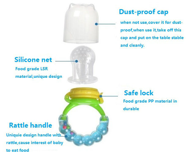 Mesh Food Feeder with Silicone Sac and Rattle Handle