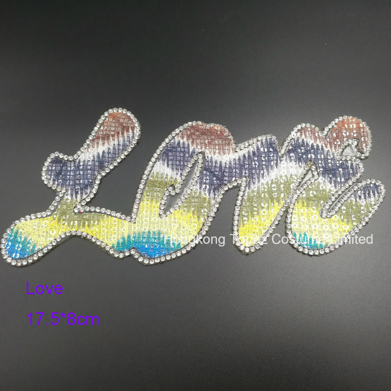 Love Alphabet Iron on Rhinestone Heat Transfer Patch Hot Fix Motifs Strass Crystal Applique for DIY (TS-Love)