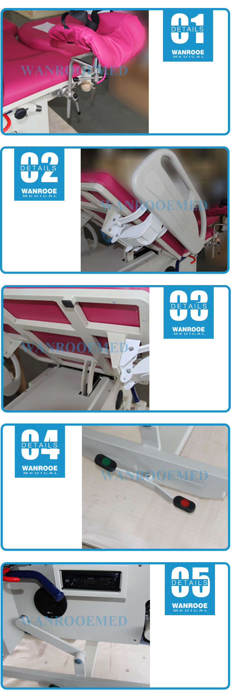 Aldr100A Multi-Function Hospital Obstetric Gynecology Examination Bed