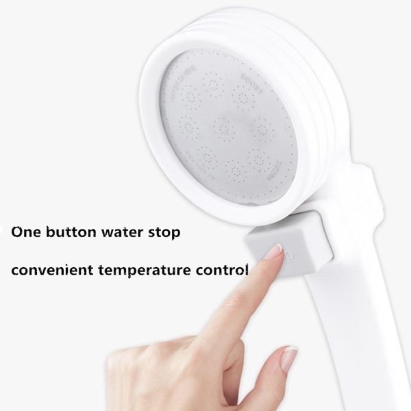 High Pressure Boost Shower Head with Switch Water Saving Hand Hold ABS Plastic Round