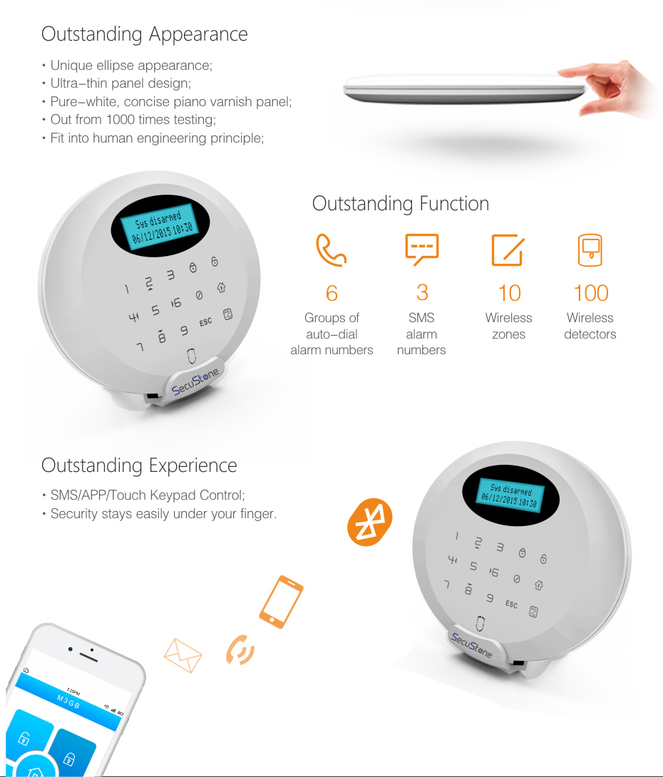 Secustone Home Burglar GSM (Global System for Mobile Communications) Alarm System with Alarm Detectors