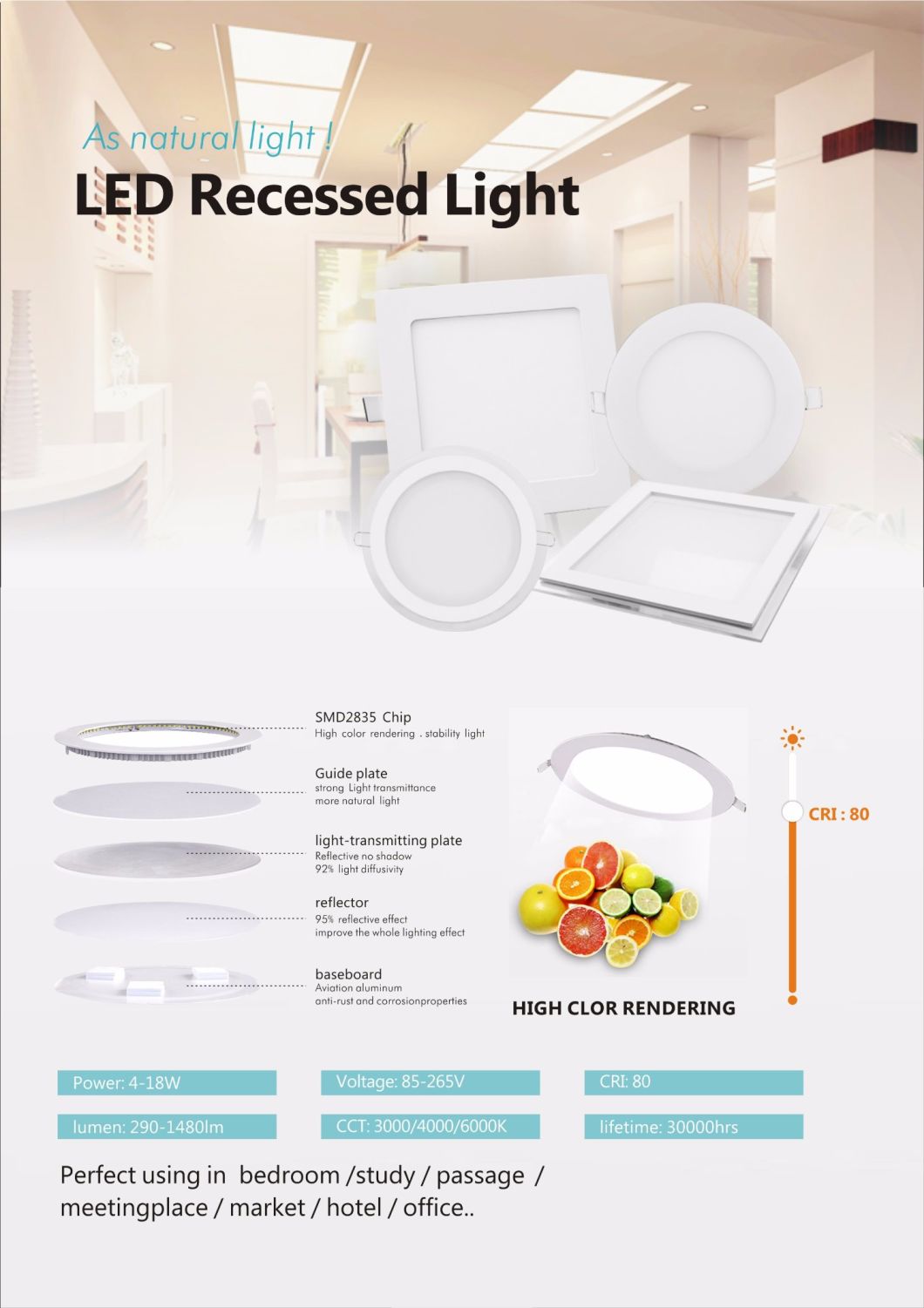 Ce/RoHS 9W Round/Square Ceiling LED Panel Light for Indoor