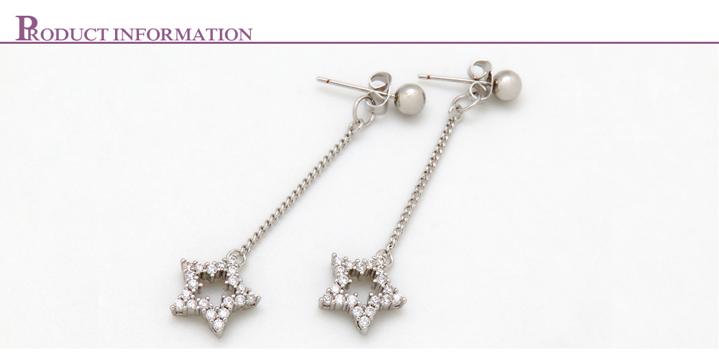 Star Design Jewelry 925 Sterling Silver Earring with Crystal