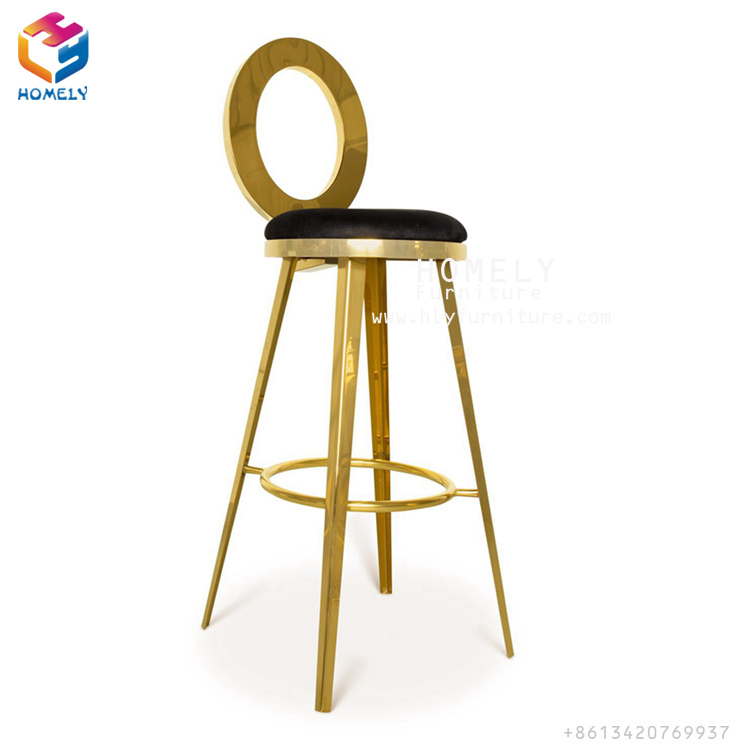 Modern Rose Gold Stainless Steel High Counter Leather Bar Stool Bar Chair with Armrest