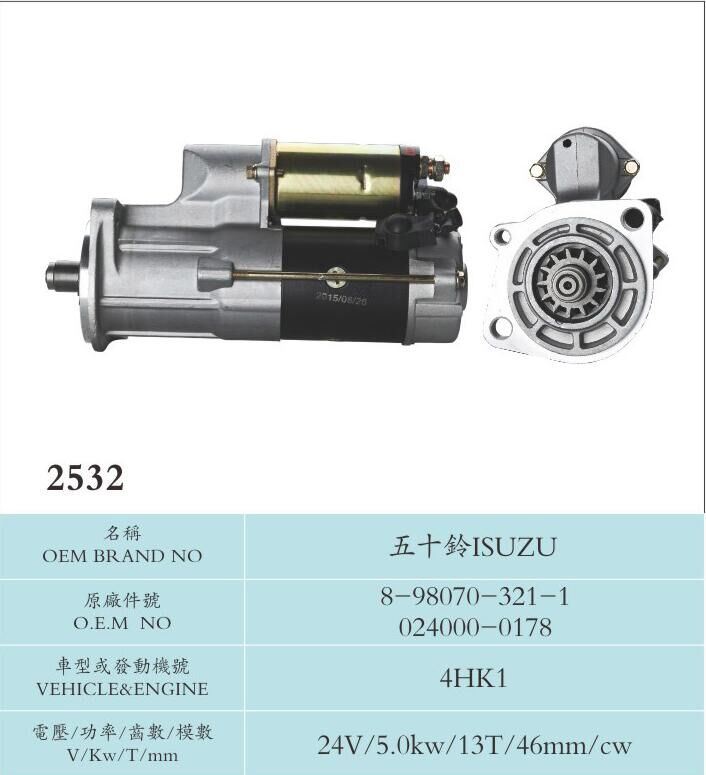 24V 5.0kw 13t Motor Starter for Isuzu 4HK1 (8098070-321-1 024000-0178)