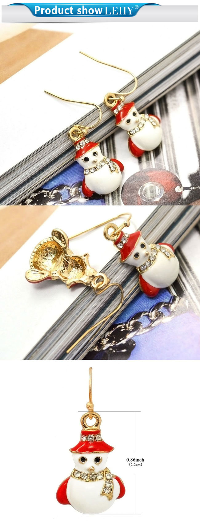 Christmas Gifts White Red Enamel Mini Crystal Snowman Drop Earrings