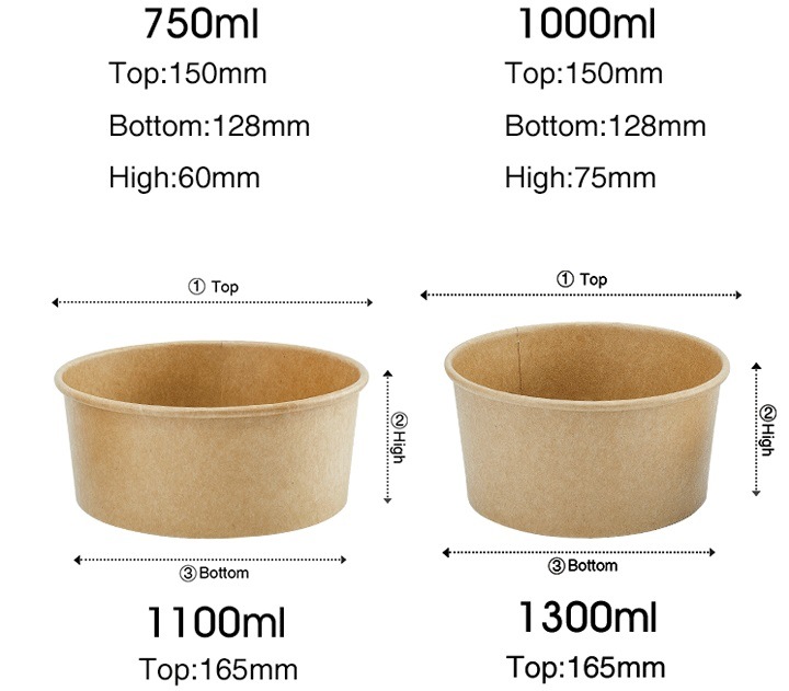 Custom Disposable PLA / PE Coated Kraft Brown Paper Food Soup Noodle Rice Packaging Bowl