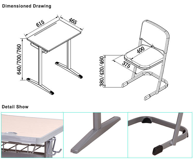 Kids Studying Metal Desk with Chair for Primary School