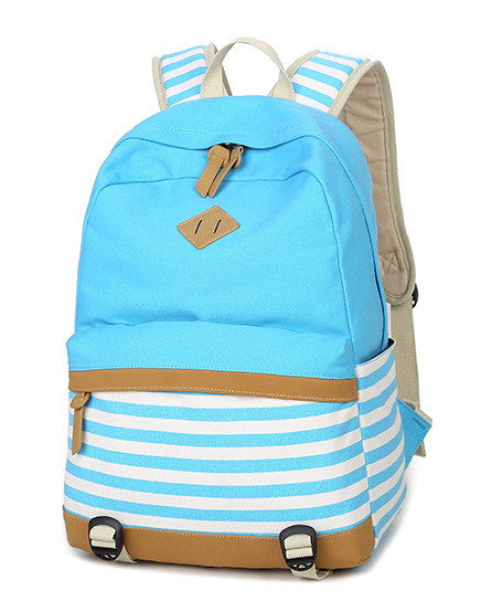 Candy Colors New Style Canvas Double Shoulder Bag Navy Striped Bag Girls' School Bag High School Bag