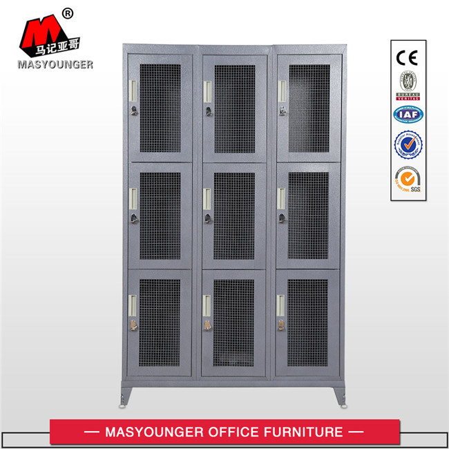 Dark Grey Color 9 Door Mesh Locker with Pad Key