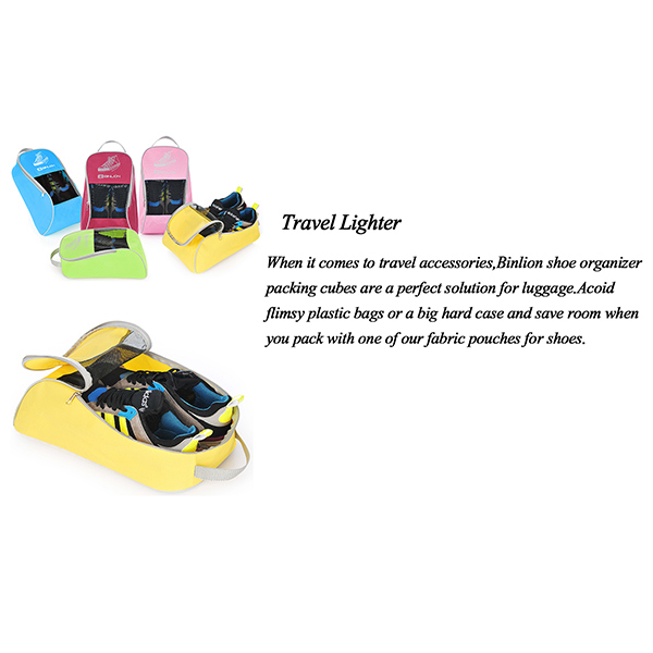 Portable Nylon Travel Shoe Bags with Zipper Closure (Pack 5, Blue/pink/yellow/red/green)