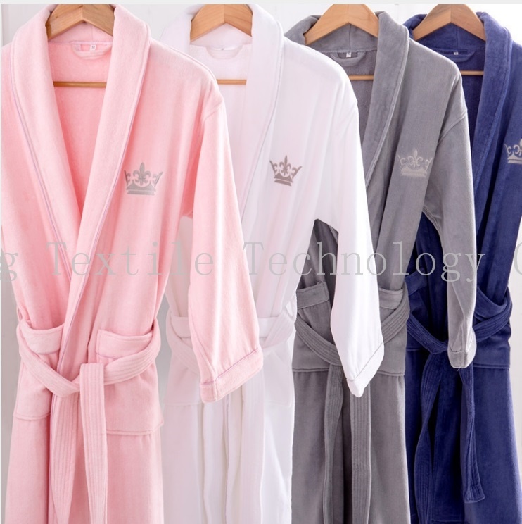 Customized Luxury Unisex Shawl Collar Cotton Velvet SPA Terry Hotel Bathrobe