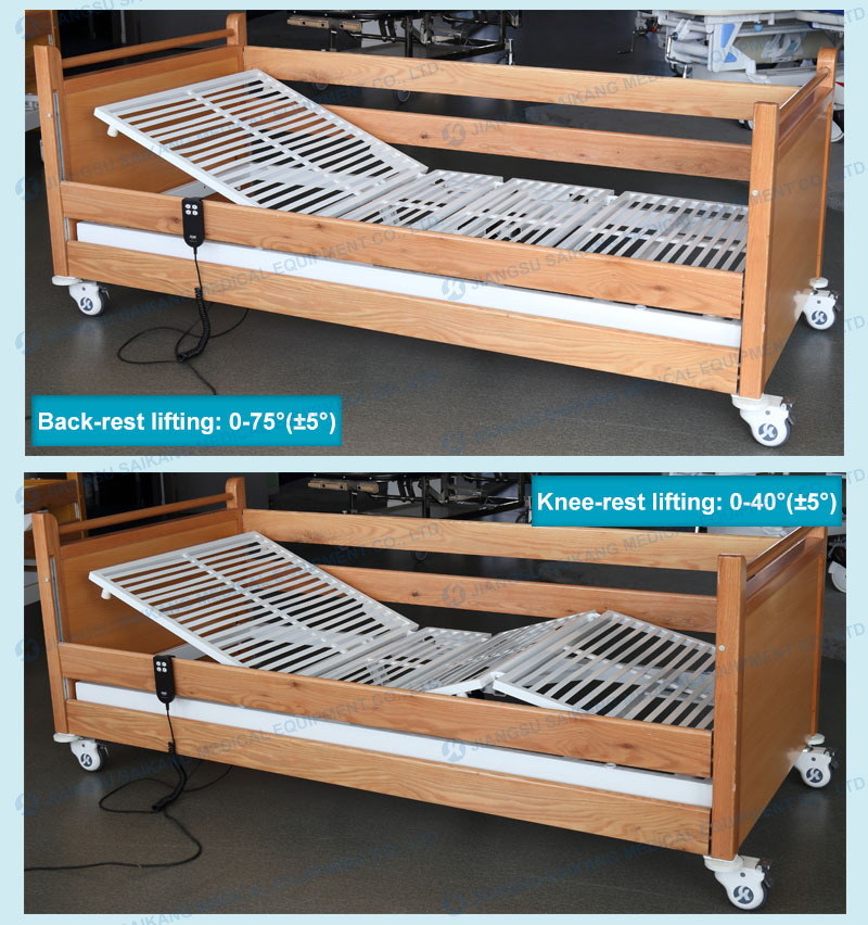 Wooden Backrest Hospital Manual Nursing Bed for Home Care Use