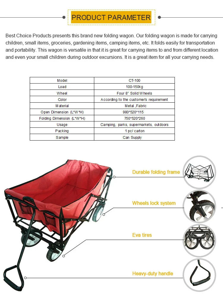 Folding Wagon 4 Wheels Kids Children Garden Tool Carts