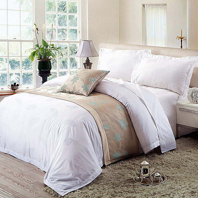 Satin 100% Cotton White Hotel Bed Sheet Set (JRD805)