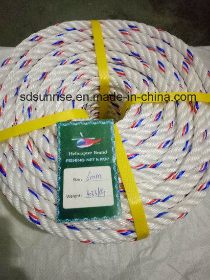 3 or 4 Strand PP Danline Rope White with Red/White with Blue & Red