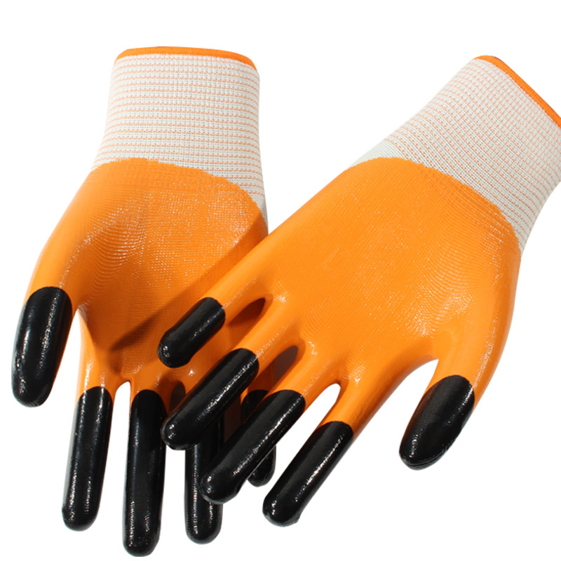 Double Color Smooth Nitrile Half Coated 13G Nylon Labour Protective Safety Working Gloves with Original Manufacturer