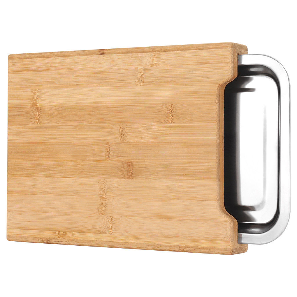 Bamboo Wood Cutting Board Kitchen Chopping Block with Removable Slide-out Tray
