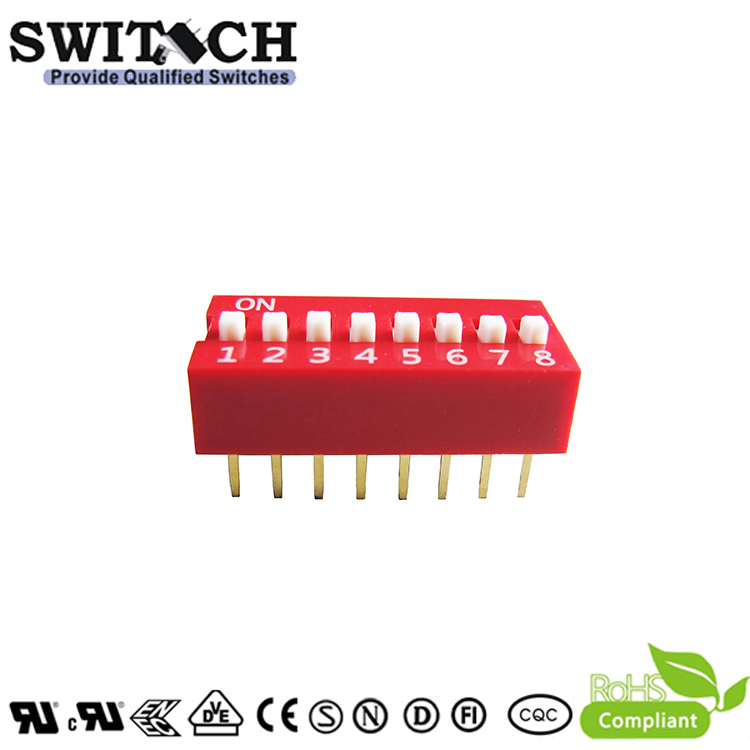 Red Dust-Proof PCB Slide, Micro Piano, Right Angle Spst Miniture Electronic Waterproof DIP Switch (SW10-DS-08)