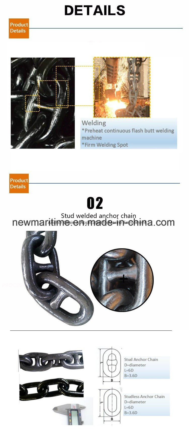 Grade U1, U2, U3 Used Self Color Stud Link Ship Anchor Chain for Sale