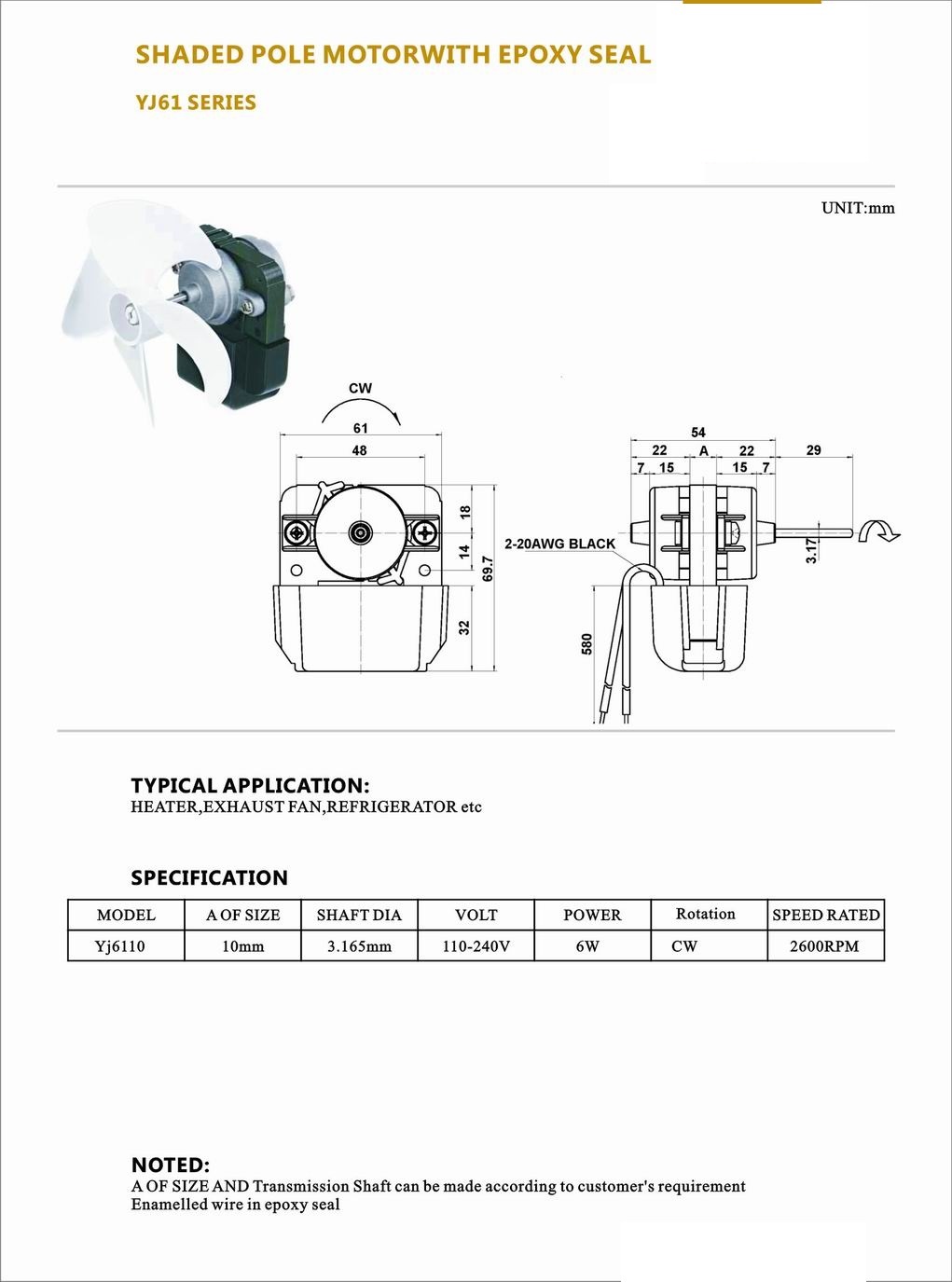 Energy Saving Exhaust Fan Home Heater Motor for Air Conditioner