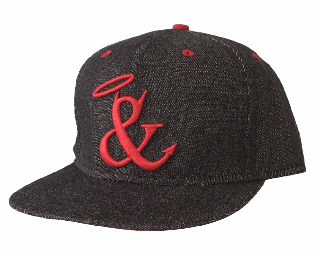 Custom Black Denim Material Red Embroidery Baseball Cap