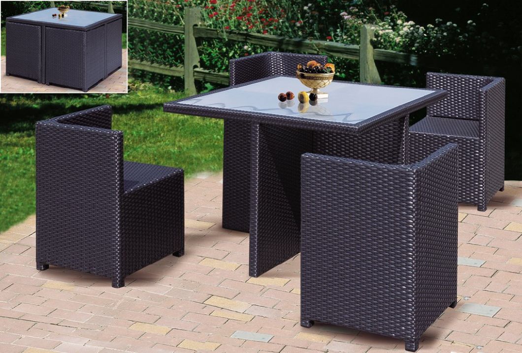 Outdoor Rattan Cube Chair Dining Set with Square Table for Garden (TG-668)