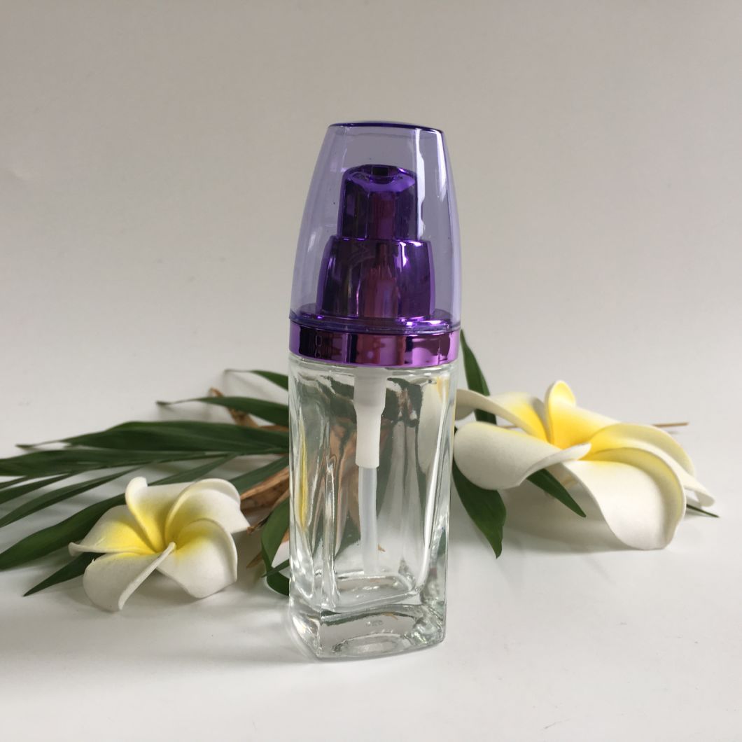 30ml Clear Glass Cream Bottle with Alumite Purple Lotion Pump for Cosmetics (PPC-GB-013)