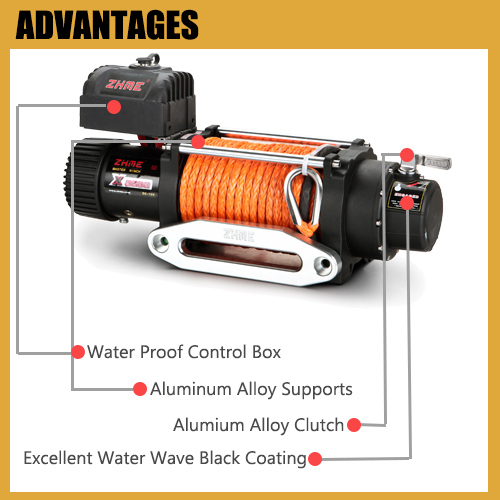 12 Volt 12500lbs Truck Towing Winch with Synthetic Rope