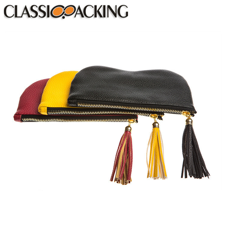 Top Factory Price Cheap Personalized Metal Zipper High Fashion Cosmetic Bag Sunglass Bag Tote Bag with Tassels