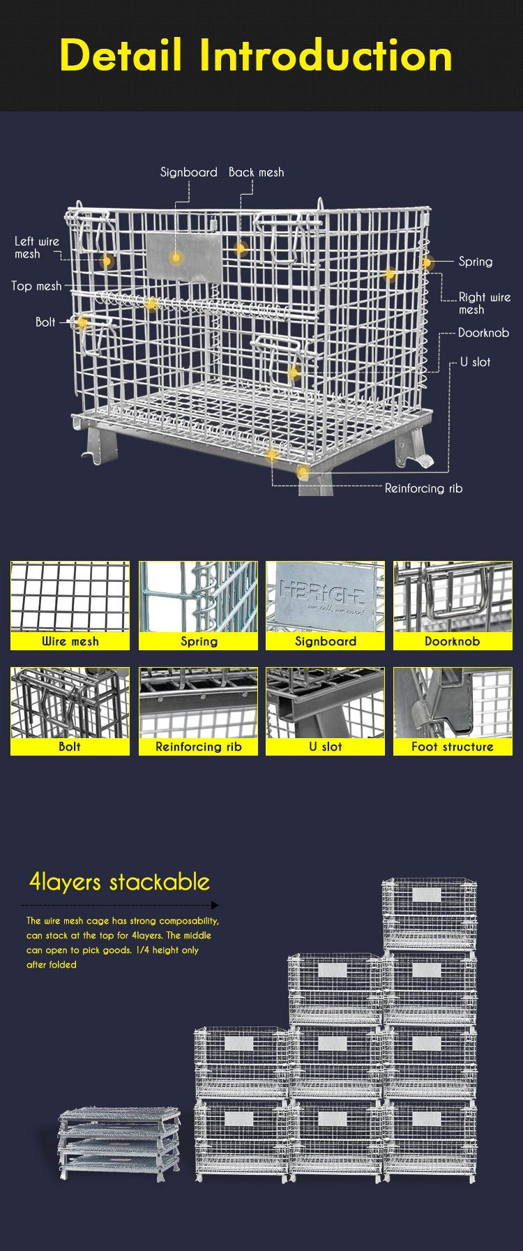 Heavy Duty Industrial Wire Mesh Pallet Cage with Wooden Pallet