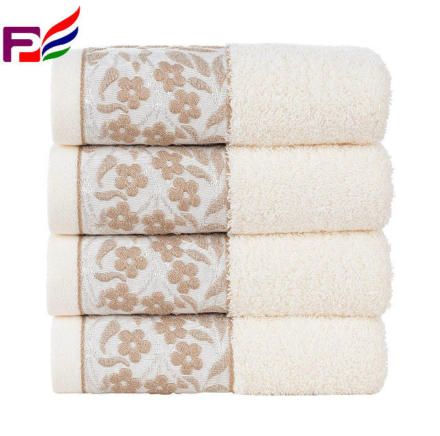 100% Cotton Hand Towel with Floral Jacquard