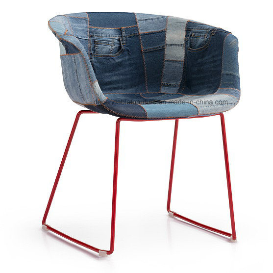 Metal Frame Hotel Restaurant Dining Room Cafe Jeans Denim Patchwork Chair